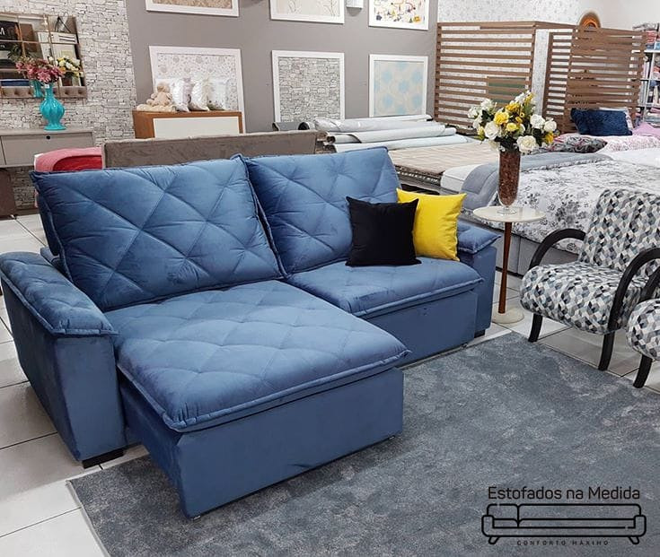 Estofado Atlanta 2 .3 m  + chaise retrátil + encosto reclinável + pillow de espuma siliconada e fibra