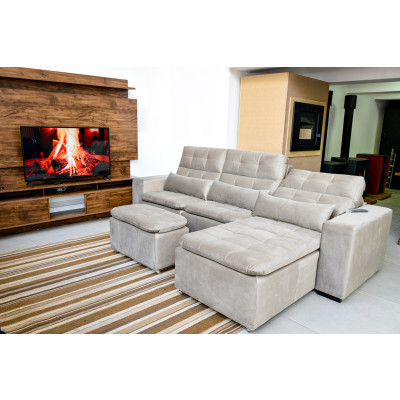 Estofado Confort com massageador +  áudio vibe 4D + chaise retrátil automatizado 180° - 2.9 m