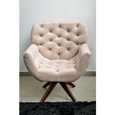 Poltrona Viena Giratória Pés em Madeira 