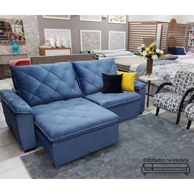 Estofado Atlanta 2 .3 m  + chaise retrátil + encosto reclinável + pillow de espuma siliconada e fibra