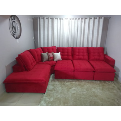 Estofado Atlanta canto 3,5m x 2.2m com chaise retrátil e encosto reclinável + pillow de espuma siliconada com fibra