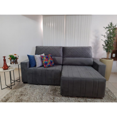 Estofado Barcelona 2.3 m com chaise retrátil + encosto reclinável + espuma de silicone e fibra
