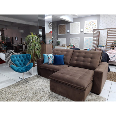 Estofado Barcelona 2 .3 m  + chaise retrátil + encosto reclinável + pillow de espuma siliconada e fibra