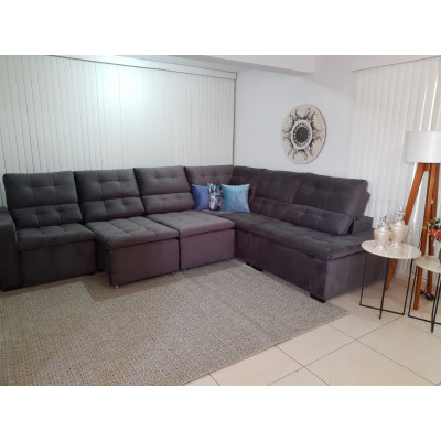 Estofado Barcelona canto 3.5m x 2.5m com chaise retrátil e encosto reclinável + pillow de espuma siliconada com fibra