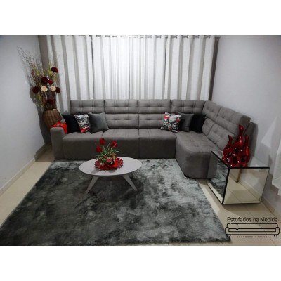 Estofado Barcelona canto + chaise retrátil e encosto reclinável + pillow de silicone com fibra